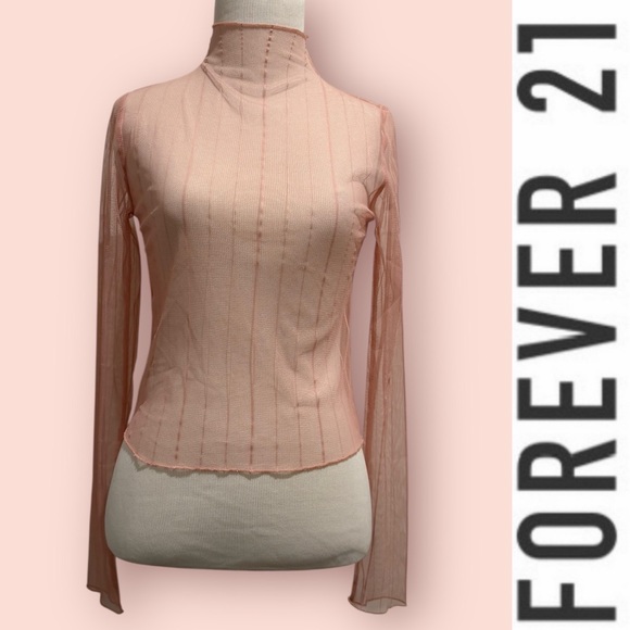 Forever 21 Tops - NWT Forever 21 Pink Sheer Long Sleeve‎ Top, Size S, MSRP $15